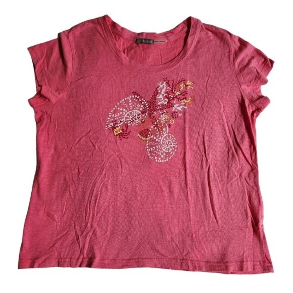 Three Hearts pink white yellow red sea shell print short sleeve t shirt sz PXL